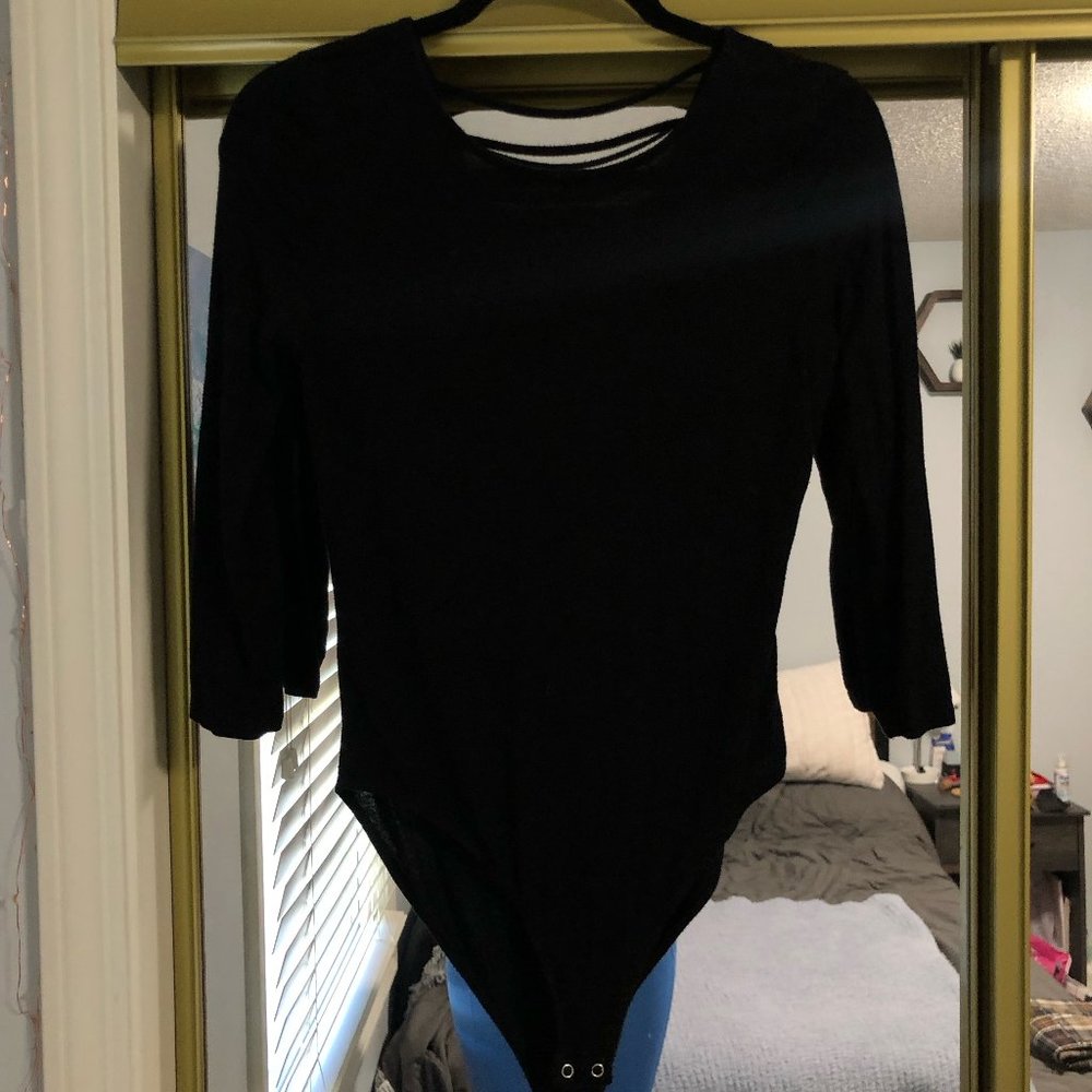 Forever 21 Black Strappy Back, 3/4 Sleeve Bodysuit